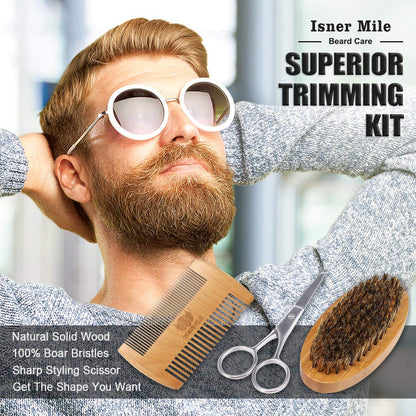 Isner Mile Beard Grooming Kit for Men Care: Trimming Sets with Beard Wash/Shampoo - Oil - Balm - Brush - Comb - Scissors & Storage Bag, Valentines Birthday Fathers Gifts for Dad Men Husband Boyfriend
