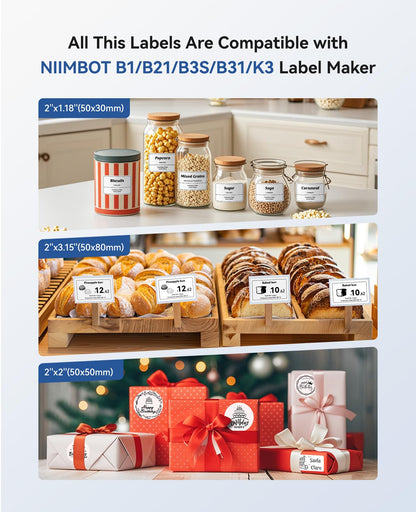 NIIMBOT B1 Label Maker Machine with Tape, Label Printer with 3 Rolls Label Paper, 50x30mm/50x80mm White Paper/50x50 Round Label for Office Supplies, Home, Business