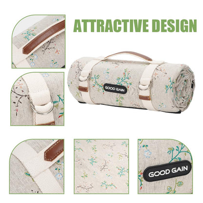 Picnic Outdoor Blankets Waterproof Extra Large - Beach Mat Sand Free Foldable with Carry Strap | Portable Camping Blanket | Park Blanket for Grass Park, Hiking, Travel, Concerts, Indoor(Multi Flower)