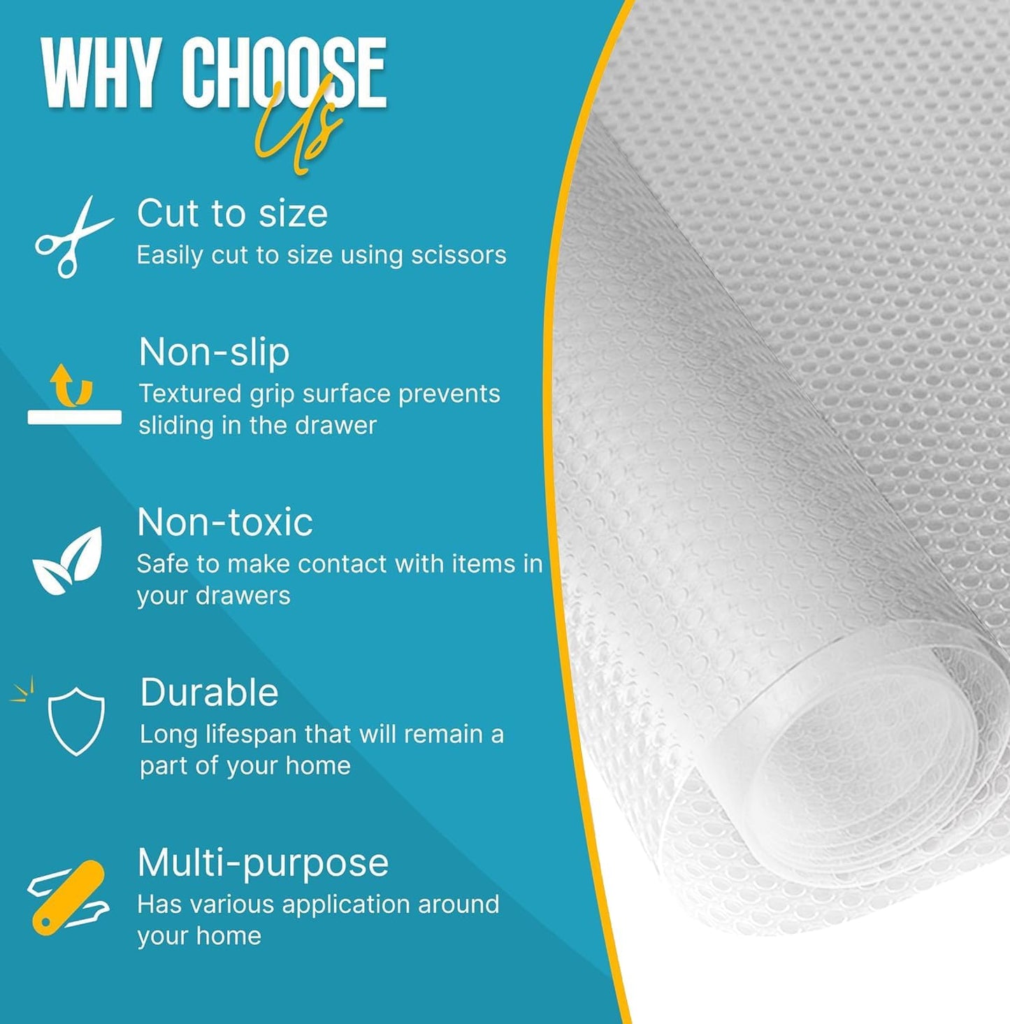 Linda's Essentials Shelf Liner Drawer Liner for Kitchen Cabinets Non-Adhesive (12 x 60 Inches) - Non-Slip Easy Clean Kitchen Cabinet and Cupboard Protector, Waterproof Mat, Clear Roll