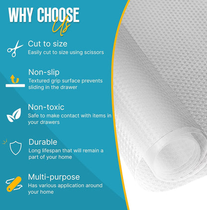 Linda's Essentials Shelf Liner Drawer Liner for Kitchen Cabinets Non-Adhesive (12 x 60 Inches) - Non-Slip Easy Clean Kitchen Cabinet and Cupboard Protector, Waterproof Mat, Clear Roll