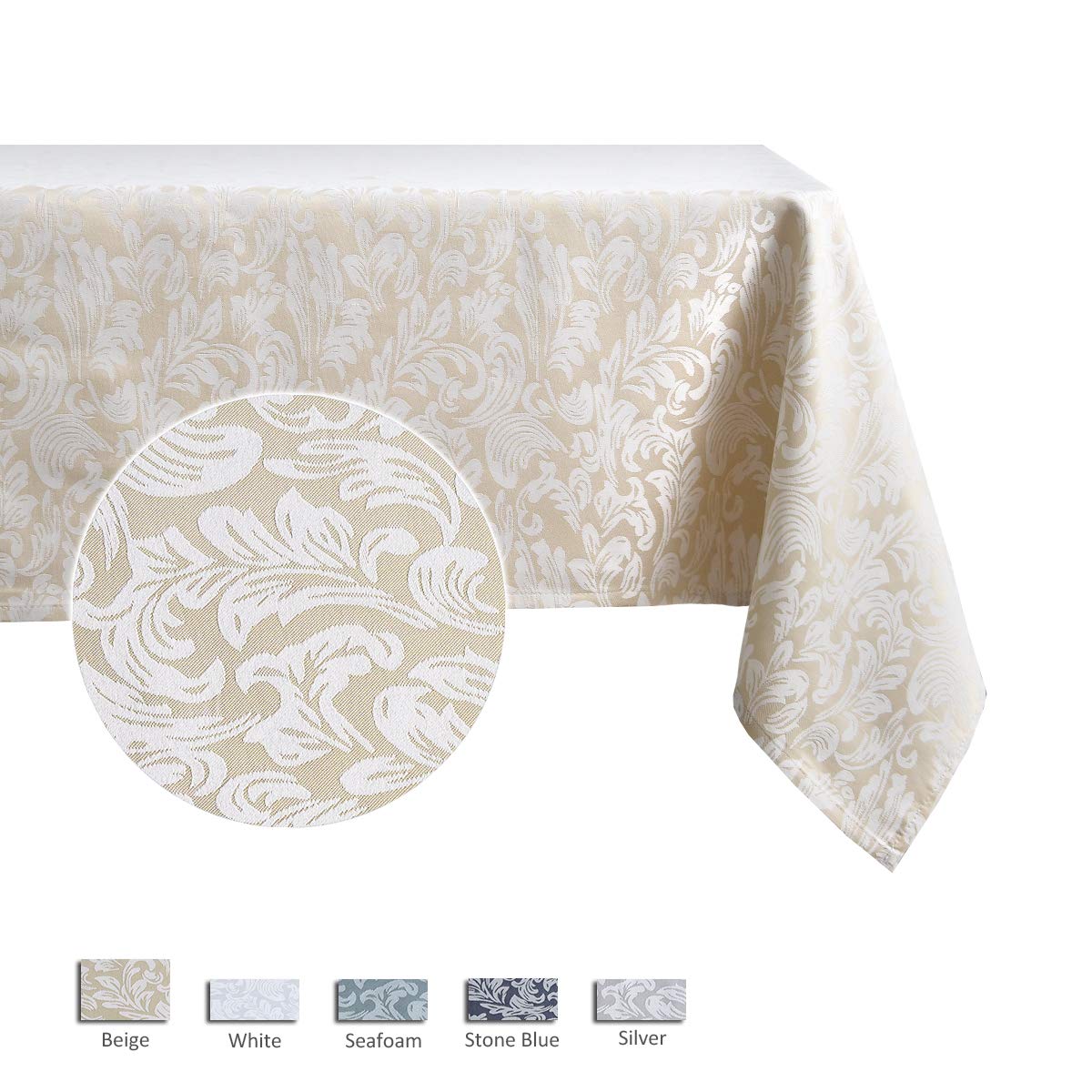 maxmill Jacquard Table Cloth Damask Pattern Spillproof Wrinkle Resistant Heavy Weight Soft Tablecloth for Kitchen Dinning Tabletop Outdoor Picnic Rectangle 52 x 70 Inch Beige