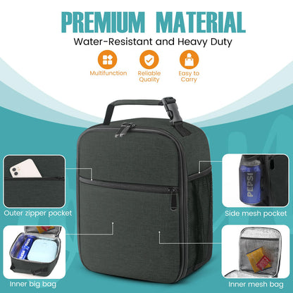 Lunch Bag for Men/Women, Reusable Lunchbox for Adult, Small Insulated Lunch box, Lunch Tote Bag for Office, Work, Picnic - Black