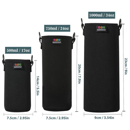 Nuovoware Water Bottle Carrier Bag, Premium Neoprene Portable Insulated Water bottle Sling Holder Bag 750ML with Adjustable Shoulder Strap for Men Women Hiking, Sling Bottle Bag Case, Black