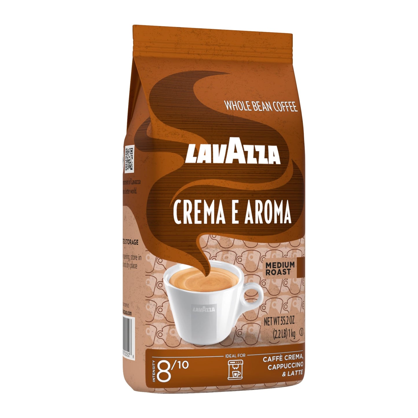 Lavazza Crema E Aroma Whole Bean Coffee Blend, 2.2-Pound Bag , Balanced medium roast with an intense, earthy flavor and long lasting crema, Non-GMO