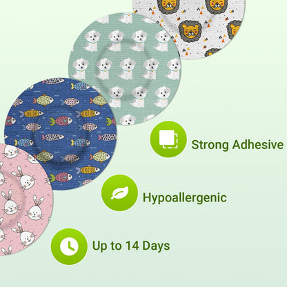 Kovoq Freestyle Libre 2 & Lingo Colorful Adhesive Patches, 2pcs Protective Hardshell Cover + 10pcs Surprise Pattern Sensor Patches,Multiple Protection for CGM Glucose Monitor