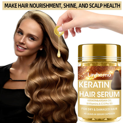 Keratin Hair Treatment Serum,Hair Treatment Oil for Dry Damaged Hair,Hair Oil Capsules with Keratin,Argan Oil-Leave-in Anti Frizz Conditioner with Vitamins A, C, E & B5- No Rinse for All Hair Types