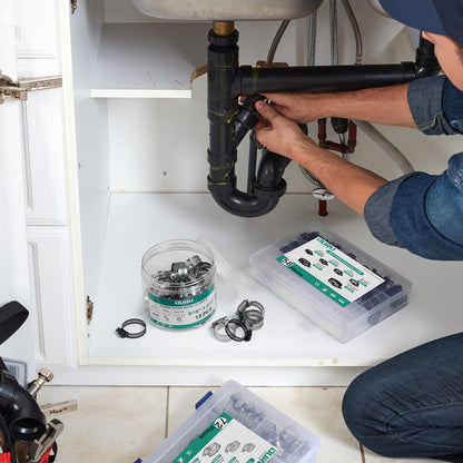 OURU 175PCS Hose Clamps Stainless Steel Assortment Adjustable 1/4"-2"(6-51mm) Worm Gear Hose Clamp, Heavy Duty Metal Small Hose Clamps for Automotive, Pipe, Radiator Plumbing, Fuel Line