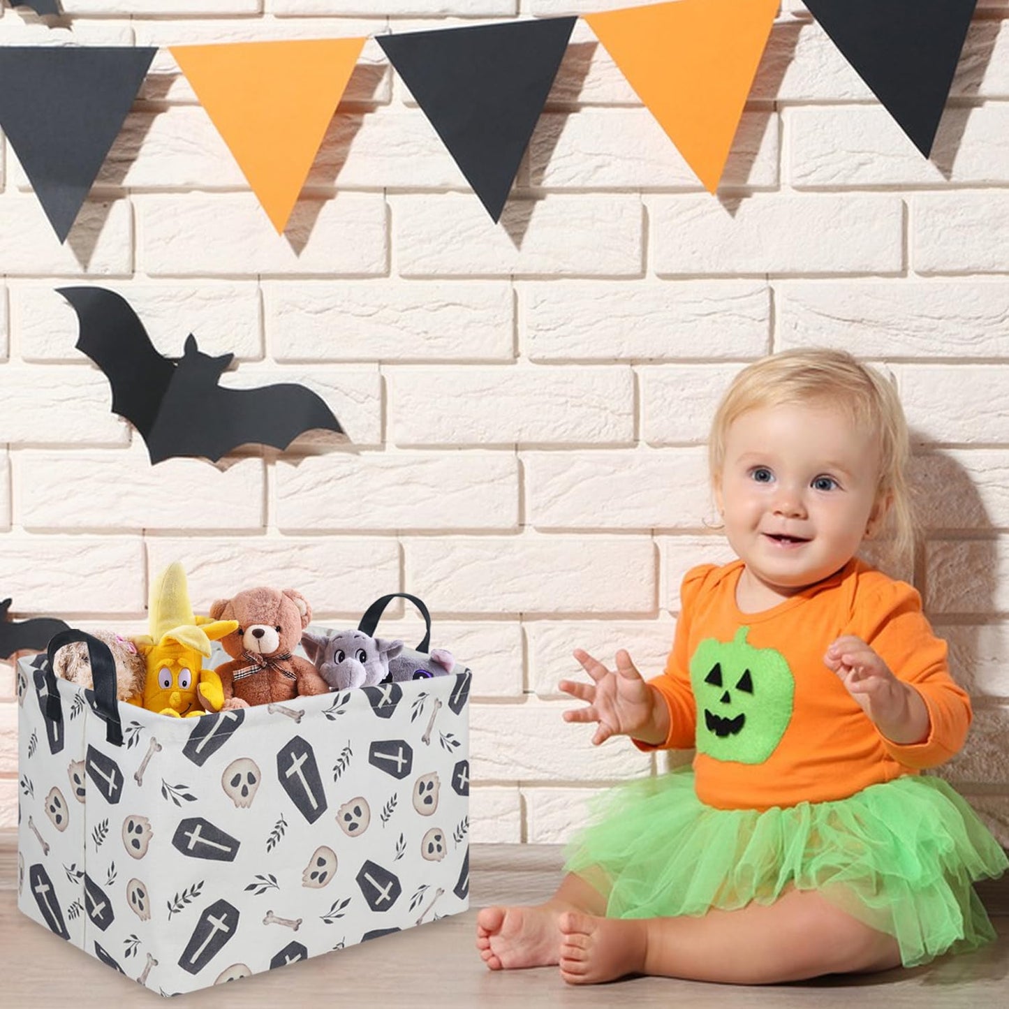 FXOCSHE Halloween goth thriller basket,Empty Halloween basket,Gothic home decor,Trick or Treat Basket for Boys and Girls,Waterproof collapsible storage box(Gothic)