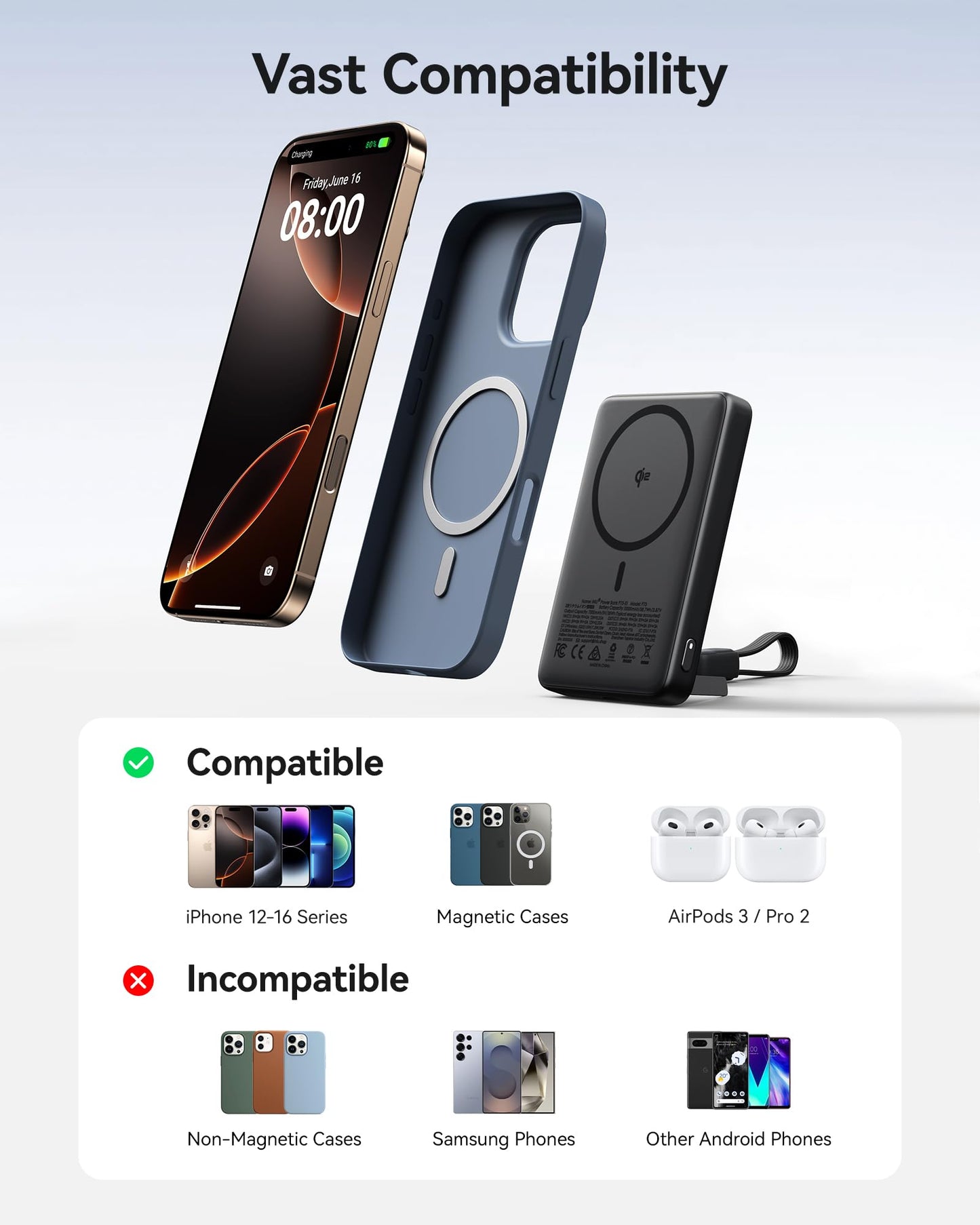 INIU for MagSafe Portable Charger, Qi2 Certified, Slimmest 45W 10000mAh Magnetic Power Bank, with USB C Cable & Stand, Fast Charging MagSafe Compatible Battery Pack for iPhone 16 15 14 13 12 Only