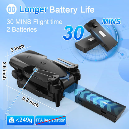 Naseto Drone with Camera 1080P HD, FPV Foldable Drone for Adults Kids, One-Key Take Off/Landing, 3D Flips, Altitude Hold, Speed Adjustment, Headless Mode, 2 Batteries, Toys Gifts for Boys Girls
