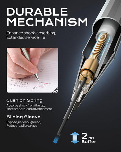 Nicpro 4 Pack Mechanical Pencil 0.7mm with Case, MB1000 Metal Mechanical Pencil Set with 6 Tube HB #2 Lead Refill 0.7 mm, 3PCS 4B Eraser, 9 Cap Eraser for Artist Drafting Writing, Sketching, Drawing