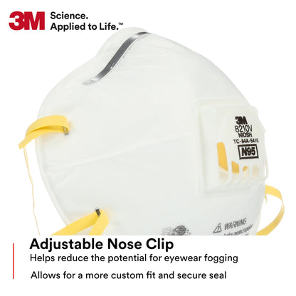 3M Particulate Respirator 8210V with Cool Flow Valve, Pack of 80, NIOSH APPROVED, Disposable, Smoke, Grinding, Sanding, Sawing, Sweeping, Woodworking, Dust