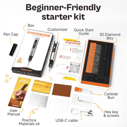 Resparked Customizer Engraving Pen (Formerly Culiau): Ultimate Cordless Portable Tool for Artists & DIYers - Engrave 50+ Surfaces - Beginner Friendly - Rechargeable - Free 30 Bits & Mastery Guide