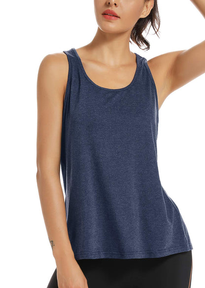 Muzniuer Womens Workout Tank Tops-Open Back Yoga Tank Tops Running Activewear Loose Fit Soft Shirts for Women Blue S