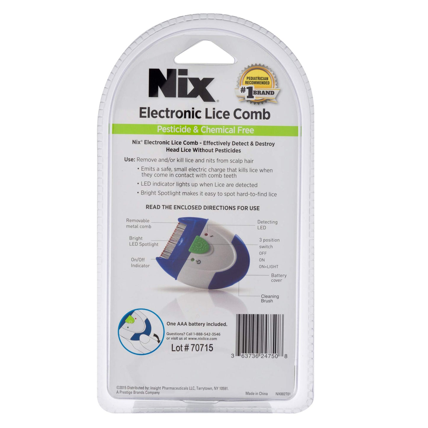 Nix Electronic Lice Comb, Instantly Kills Lice & Eggs and Removes From Hair