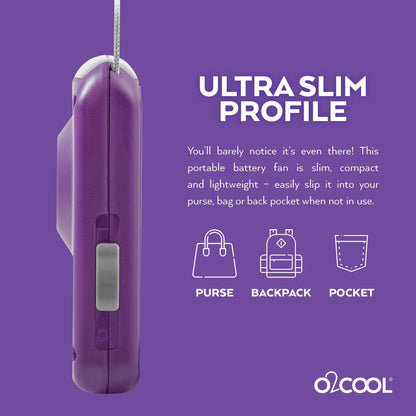 O2COOL Battery Powered Deluxe Necklace Fan For Personal Cooling With Adjustable Lanyard (Purple)