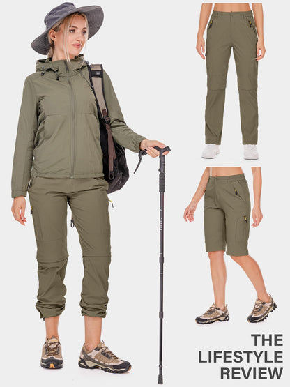 Hiking Pants Women Convertible Outdoor Lightweight Quick Drying Travel Zip Off Shorts Safari Pants, 4409,Khaki, 14