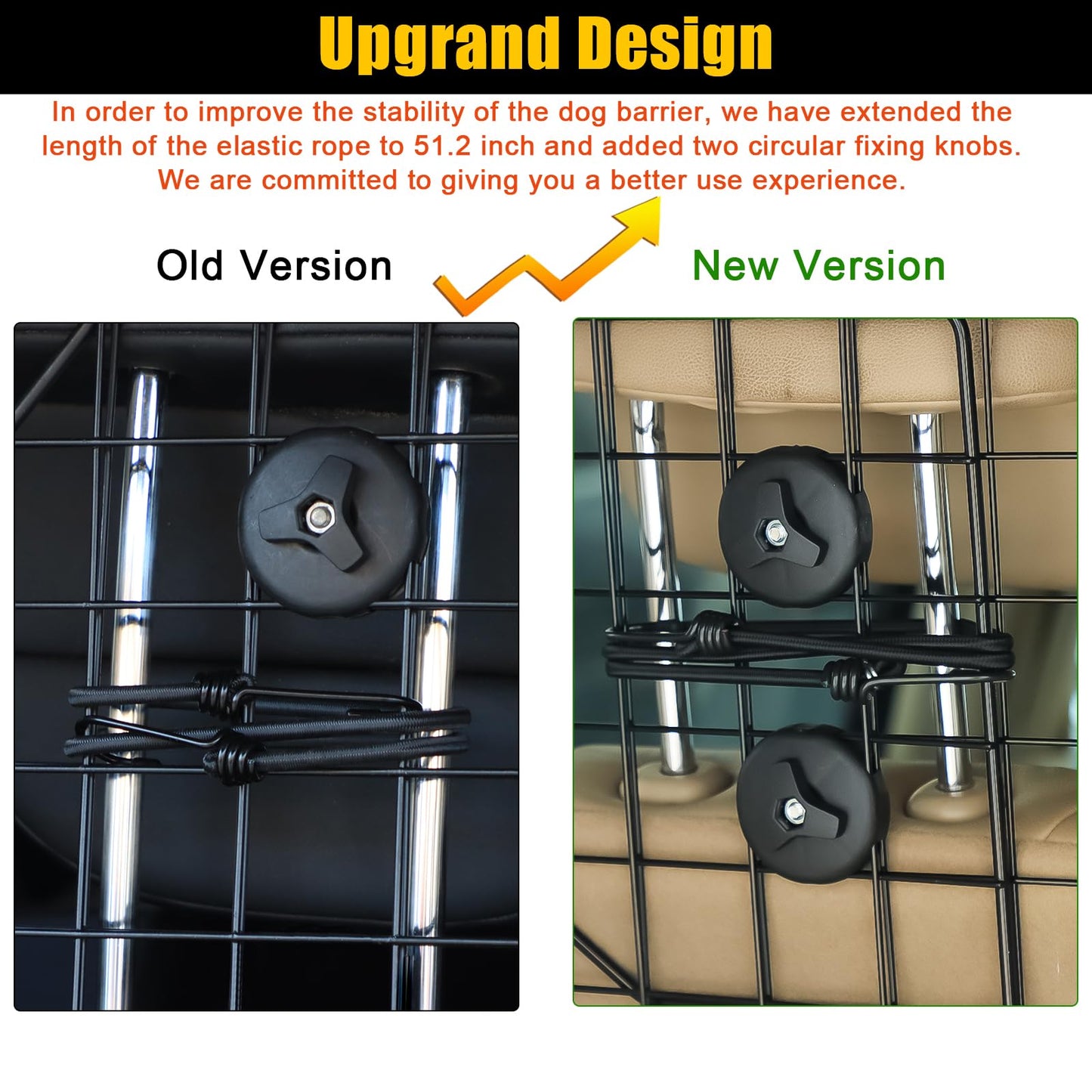 Gtongoko Dog Car Barriers for SUVs, Vehicles, Cars, Trucks, Upgraded Adjustable Heavy-Duty Wire Mesh Pet SUV Barriers Universal-Fit, Car Accessories Safety Travel, 2pcs 51.2In Elastic Ropes Included