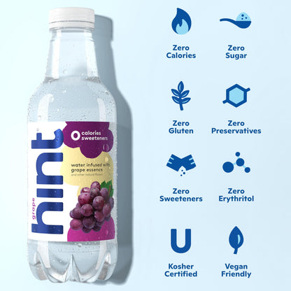 Hint Fruit-Infused Bottled Water, Grape - Sugar Free Flavored Water with Zero Calories, Naturally Flavored, and No Artificial Sweeteners - 16 Fl Oz (Pack of 12)