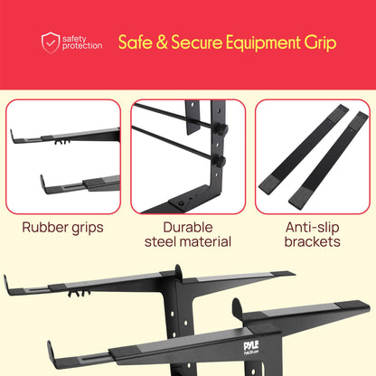 Pyle Portable Dual Laptop Stand - Standing Table with Adjustable Height, Ergonomic Design & Anti-Slip Prongs for DJ Mixer, Sound Equipment, Workstation, Gaming & Home Use - PLPTS38, Black