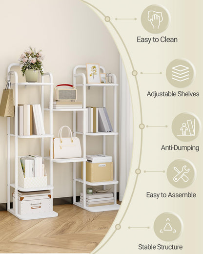 Hzuaneri 6 Tiers Vertical Shoe Rack, Narrow Shoe Tower, Tall Shoes Shelf with 2 Hooks, Adjustable Shelves, Corner Shoes Shelves for Small Spaces, Entryway, Living Room, White SR04213W