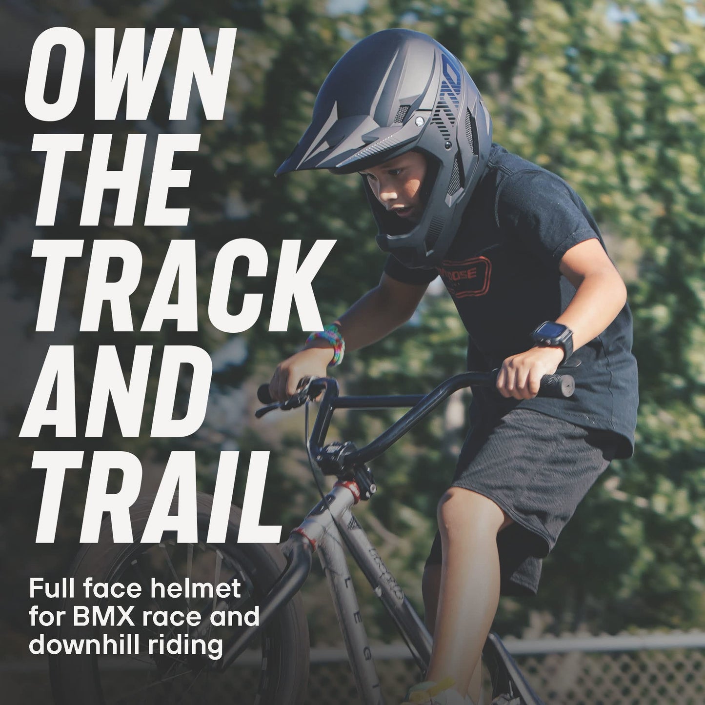 Mongoose Title Full Face Helmet, Medium, Durable ABS Shell, Chin Guard, Full Coverage Padding, Vents for Airflow, Pivoting Visor, Goggle Strap Channel, BMX and Mountain Bike Helmet for Adult or Teen