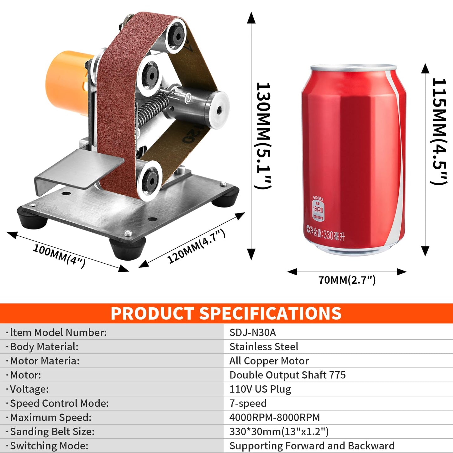 Mini Electric Belt-Sander Knife-Sharpener Sanding Machine - Small Bench Grinder Kit 7 Speed Adjustable Power Polisher DIY Polishing Grinding Tool For Knife Making, Wood Metal Working, Handcraft