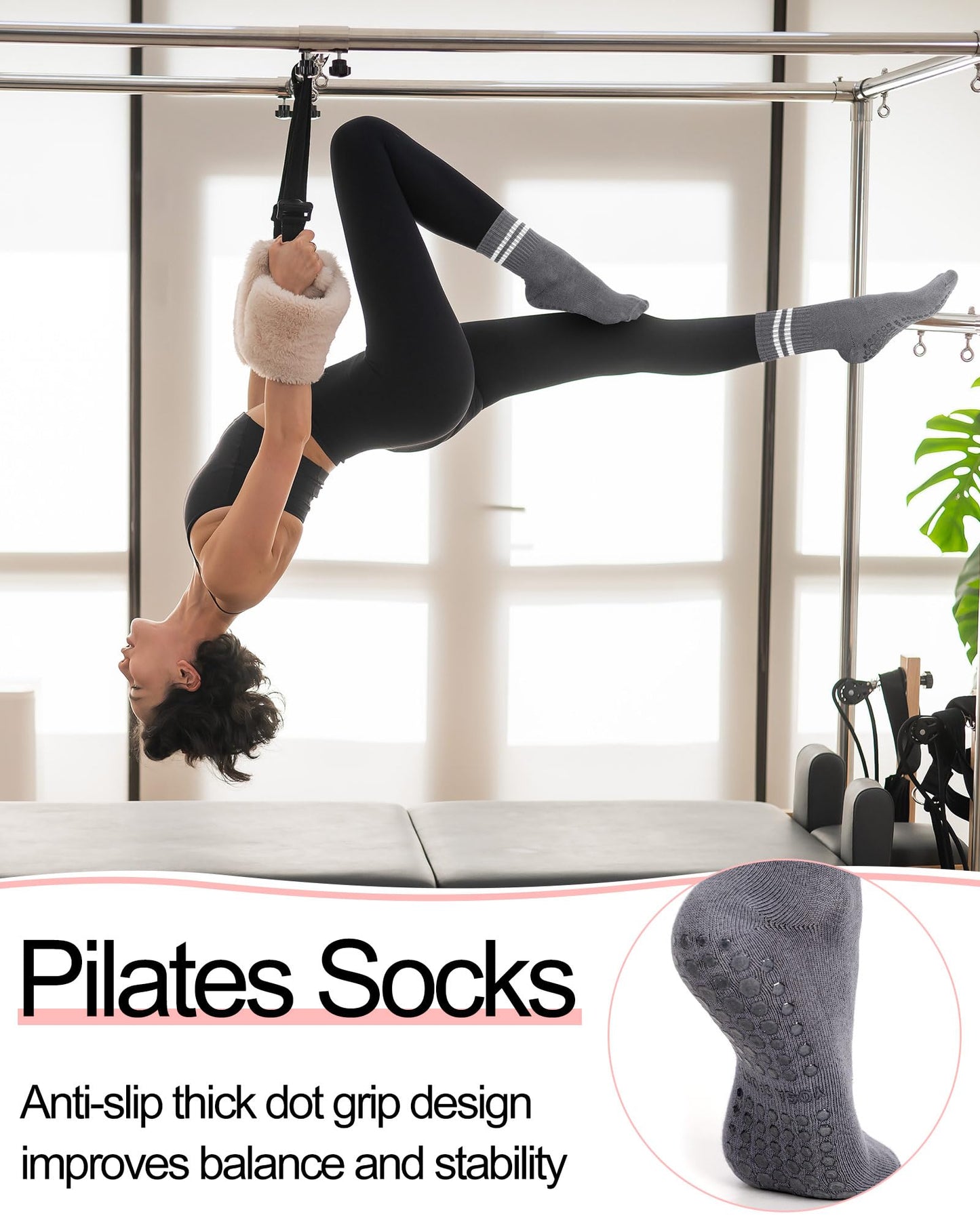 Sintege 6 Pairs Pilates Socks with Grips for Women Non Slip Yoga Crew Socks for Barre Ballet Dance Barefoot Workout Hospital(Stylish Colors)