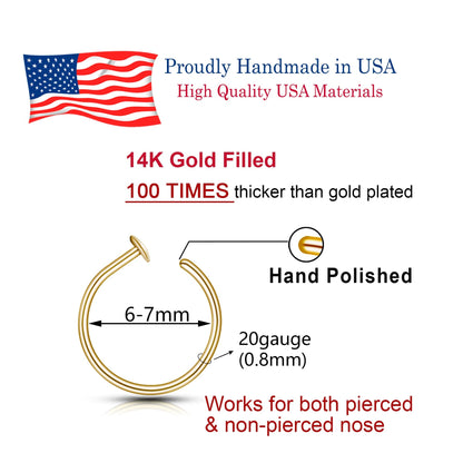 LUCKYJEWUS 14k Gold Filled 20G Small Thin Nose Ring Hoop for Women, 6mm - 7mm Adjustable Nostril Piercing Jewelry
