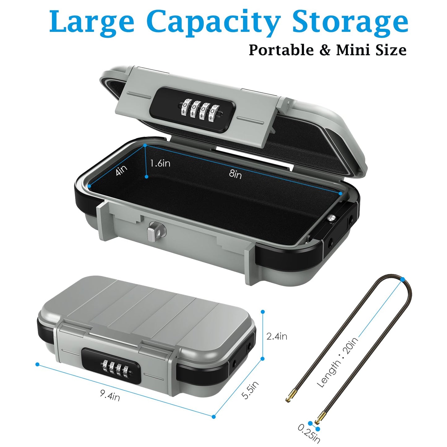 AMIR Portable Safe Box, Combination Security Case LockBox with Code, Waterproof Anti-Theft Mini Travel Safe Box with Removable Chain, Security Box for Home,Office, Grey