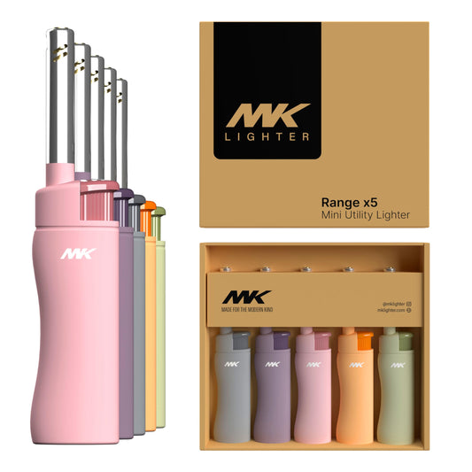 MK Candle Lighter, Butane Refillable Wind-Resistant Flame, 5-Pack for BBQ, Camping, Outdoor Use (Pastel-5pc)