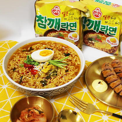 OTTOGI Spicy Sesame Flavor Ramen, SPICY KOREAN STYLE INSTANT NOODLE, Contains Egg Block, Sesame flavor instant noodle (115g) - 5 Pack