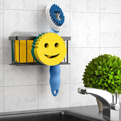 MURLONG Sponge Holder Smiley Face,Sink Caddy,Sink Organizer with 2 Suction Cups/1 Adhesive Strips,Designed for Sponge,Soap,Dish Brush,Scrubber - Black