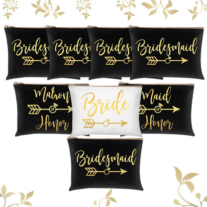 8 Pcs Bridesmaid Makeup Bag Matron of Honor Gifts Bridal Bag for Bridal Wedding Party Gift(Stylish Pattern)