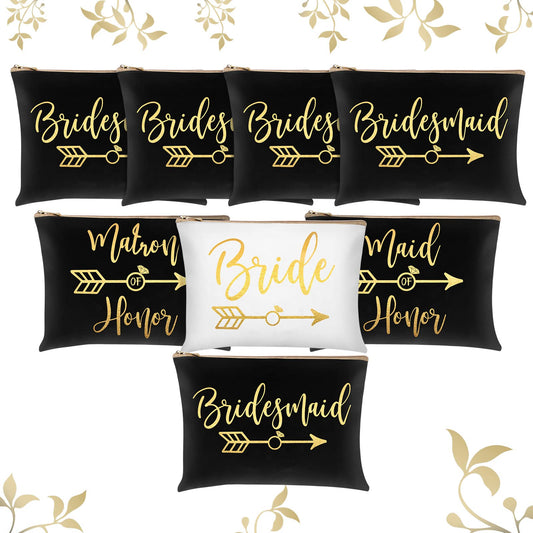 8 Pcs Bridesmaid Makeup Bag Matron of Honor Gifts Bridal Bag for Bridal Wedding Party Gift(Stylish Pattern)