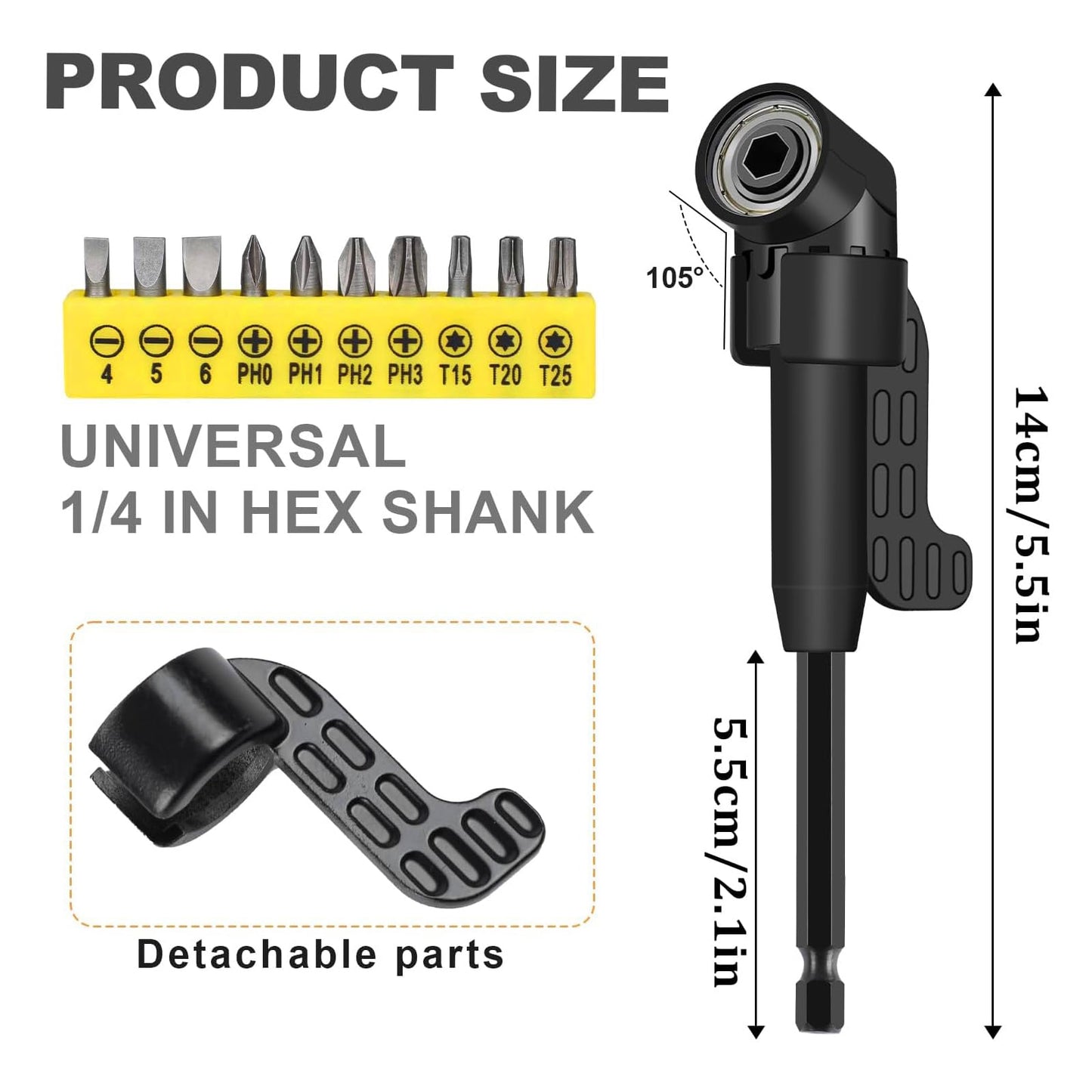 17Pcs Flexible Drill Bit Extension, Include 3Pcs Rotatable Socket Adapter 2Pcs Hex Shank 105° Right Angle Drill Attachment 10 Short Screwdriver Bits 90° Angled Bits and Bendable Extension