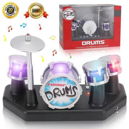 Finger Drum Set Electronic Mini Desktop Small Novelty Toy Desk Instrument Game with Sounds and Lights for Kids, Adults
