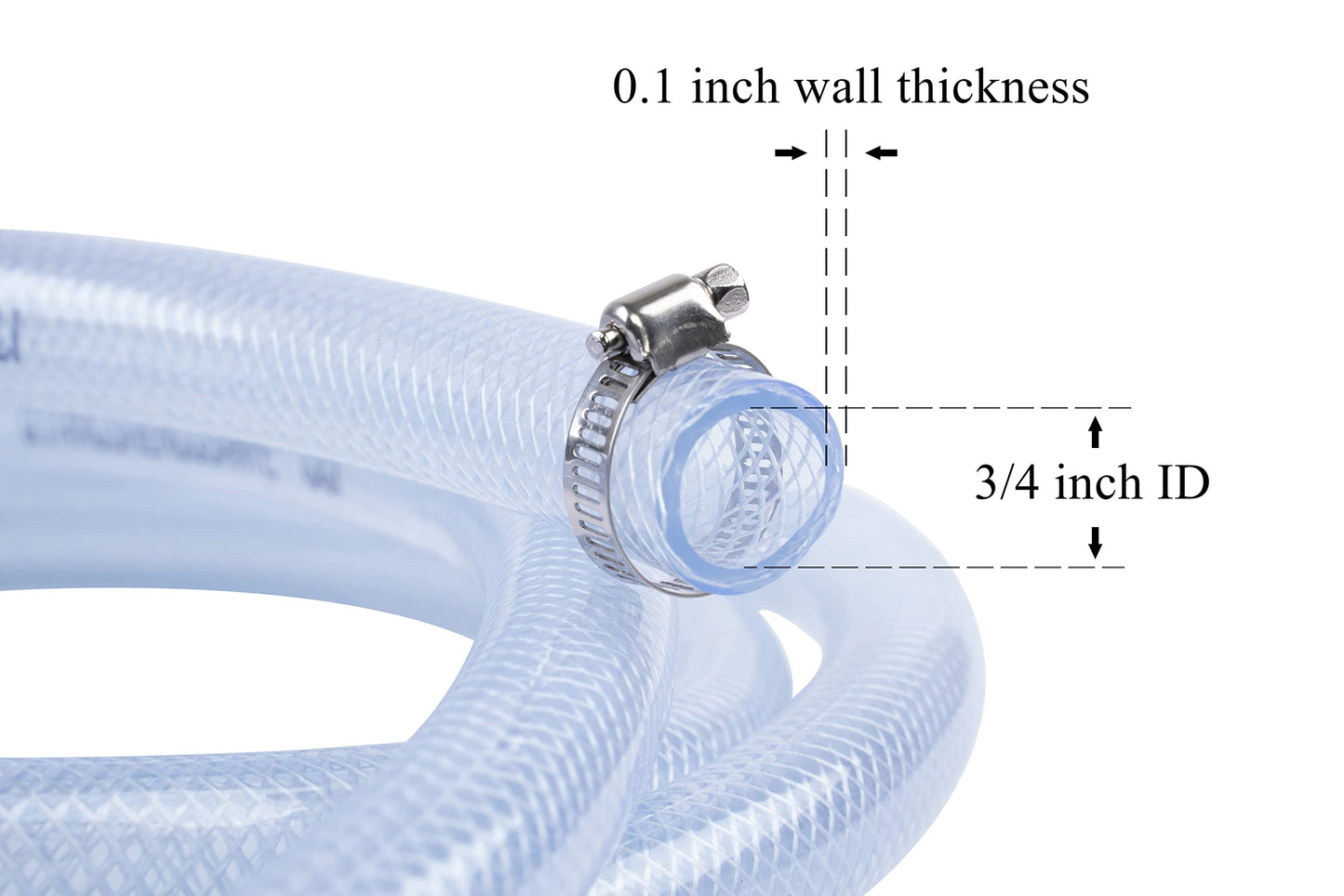 JUNZHIDA High Pressure Braided Clear Flexible PVC Tubing 3/4" ID,10ft