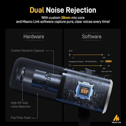 MAONO XLR/USB Gaming Microphone Kit: Dynamic PC Mic for Streaming Podcasting, Software Support, Mute Button, Gain Control, RGB Computer Mic with Boom Arm Stand, for Recording, PS4/PS5, PD100XS Black