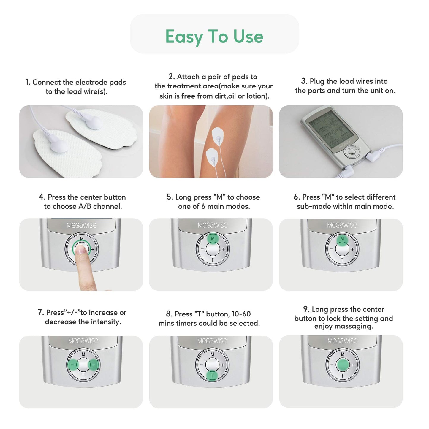 MegaWise EMS TENS Unit, 24 Modes with 14 Premium Pads, Dual Channel Muscle Stimulator for Back Pain Relief Therapy, Home Use, Ideal Gift for Mum and Dad
