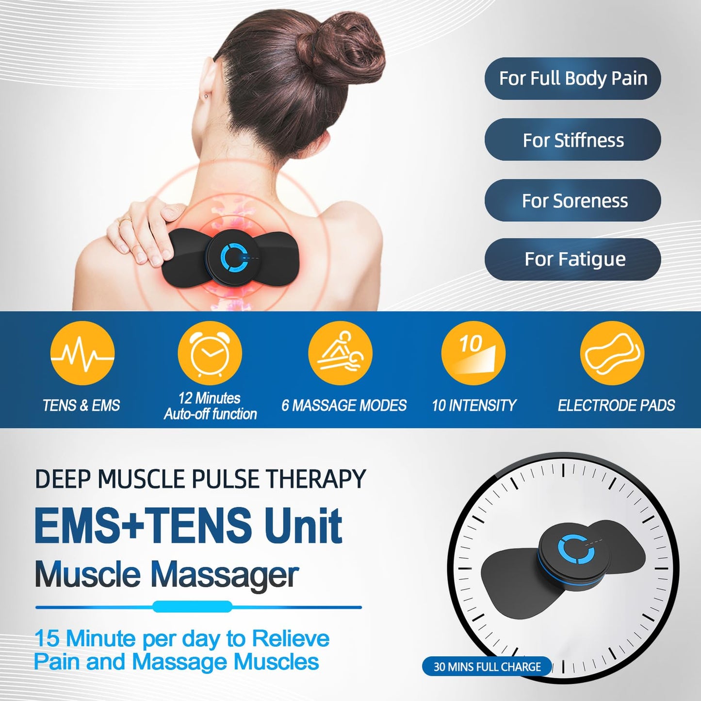 Mini Massager,Rechargeable Intelligent TENS Unit Muscle Stimulator for Pain Relief - FSA or HSA Eligible Deep Tissue EMS Massager Management for Back, Neck, Arm Electronic Pulse Machine