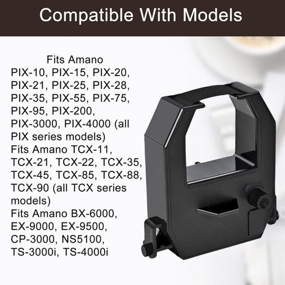 (2 pack) Replacement Ribbon Fits Amano PIX And TCX Time Recorders, Black Ink, Fits All Models Including PIX 10/15/20/21/25/35/28/55/75/95/200/3000/4000 And TCX 11/21/22/35/45/85/88/90