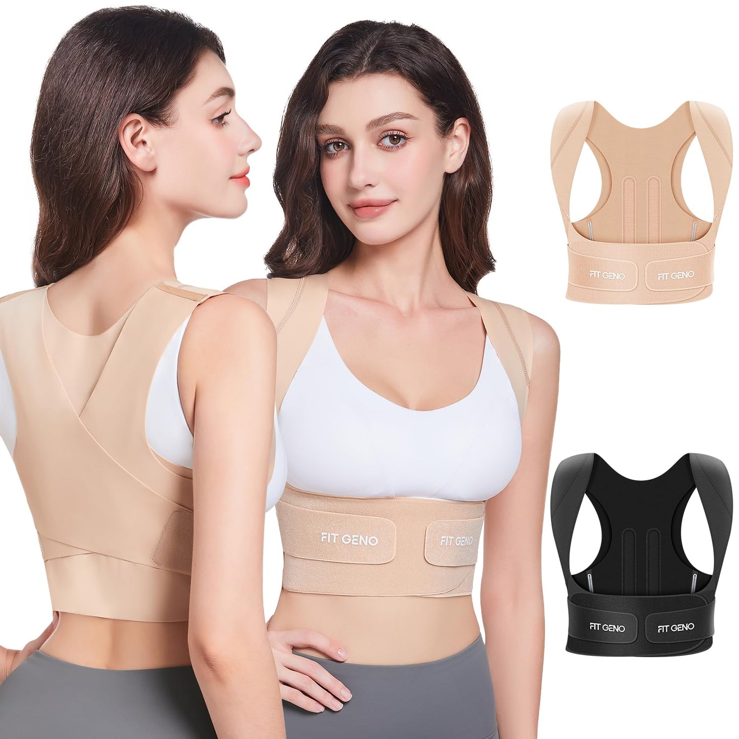 Fit Geno Posture Corrector for Women Invisilite: Invisible Lightweight Back Brace for Neck Shoulder & Upper Back Pain Relief - Improve Posture Correct Hunchback Slouching Under Clothes Medium