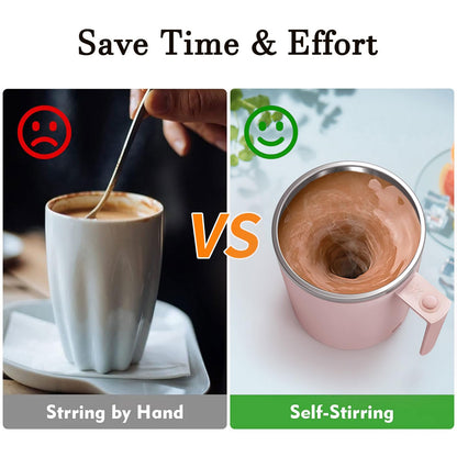 FOXNSK Self Stirring Coffee Mug 12.2 oz, Electric Mixing Cup with Magnetic Stirrer & Anti-Sedimentation, Rechargeable Travel Mug for Coffee, Milk, Hot Cocoa (Pink)