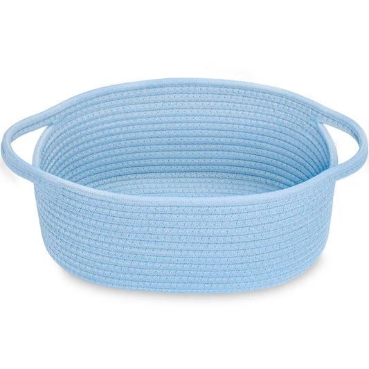 ABenkle Small Basket with Handles - Decorative Durable Rope Woven Storage Bin Shelf Storage Organizer Cube, Easter Baby Gift Basket, 12"x8"x5", Blue