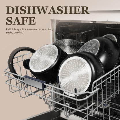 KIKCOIN 20 Pcs Pots and Pans Set Non Stick, Detachable Handle Cookware Sets Nonstick, Non Toxic Induction RV Kitchen Cooking Set with Removable Handles, Dishwasher/Oven Safe, Easy Clean (Black)