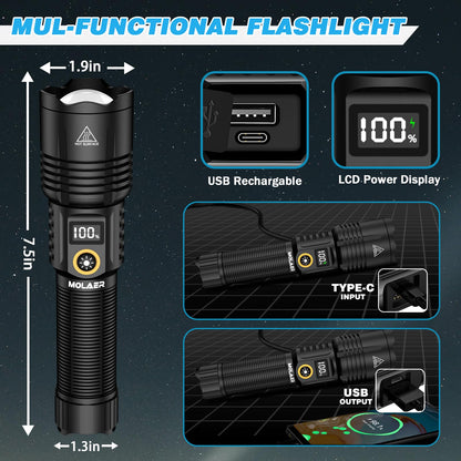 MOLAER Rechargeable Flashlights 2200 High Lumens, Super Bright LED Flashlight with Zoomable, 6 Modes, IPX6 Waterproof, Powerful Tactical Handheld Flash Light for Camping, Hiking, Emergencies