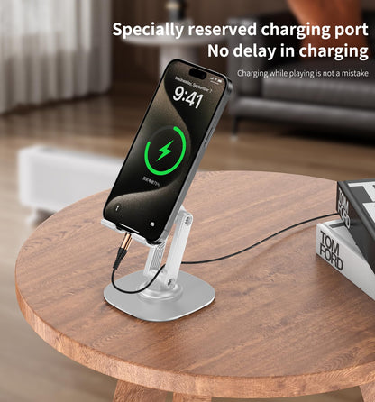 360° Degree Rotating Mobile Phone Holder,Fully Adjustable Foldable Desktop Phone Holder Stand Base,Foldable Desktop Cell Phone Stands for iPhone15 14 13 Pro Xr Xs Max X Plus iPad Samsung (K69-White)