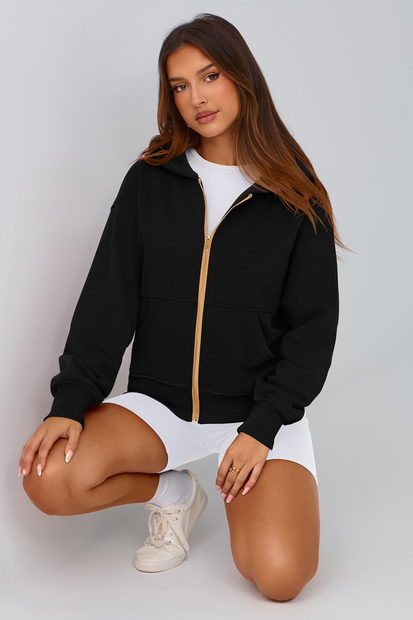 PRETTYGARDEN Hoodies for Women Sweatshirt Zip Up Hoodie Fall Fashion 2025 Trendy Long Sleeve Jackets Winter Clothing Outfits (Black,Large)